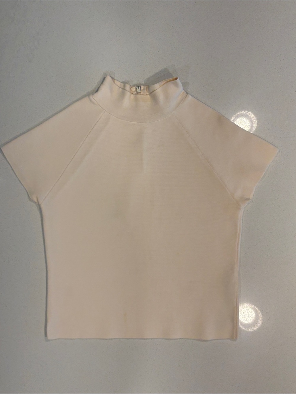 Zara Cream Short Sleeve Mock Neck Top